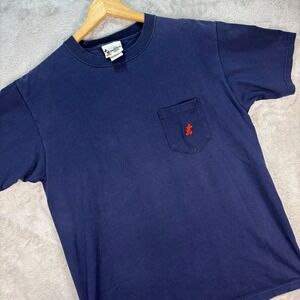 Vtg Disney Mens T-Shirt Blue Embroidered Mickey Pocket Tee‎ Made USA Large